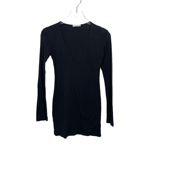 Standard James Perse Black V-Neck Supima Cotton Long Sleeve Mini Dress Size 2 - Picture 5 of 10